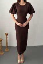Robe marron à manches ballon en gros