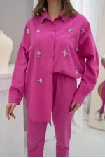 Ensemble de costume classique en lin laqué fuchsia en gros