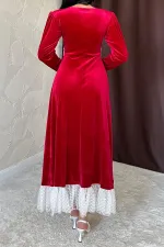Robe en velours rouge avec accessoires en perles, vente en gros