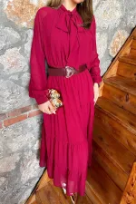 Robe en mousseline bordeaux en gros avec col foulard