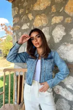 Toptan Mavi Korse Detaylı Kot Ceket