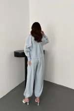 Toptan Bebe Mavi Gipe Detaylı Üçlü Takım