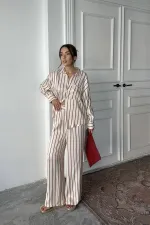 Toptan Bordo Çizgili Saten Takım