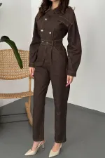 Toptan Kahverengi Denım Tulum