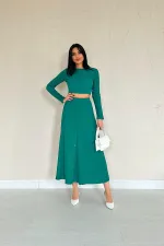 Ensemble chemisier et jupe en velours côtelé vert en gros