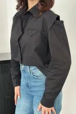 Chemises en popeline noire Peto avec poches, en gros