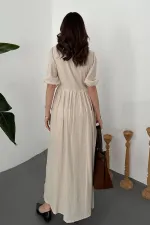 Robe longue beige en mousseline de mousseline en gros