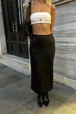 Toptan Siyah Yırtmaçlı Süs Patlı Etek