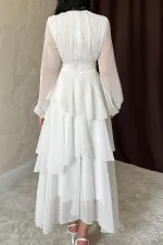 Toptan Beyaz Bel Detaylı Elbise