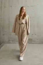 Ensemble veste, gilet et pantalon rayés beiges en gros