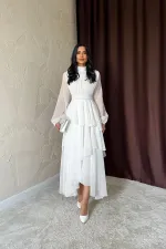 Toptan Beyaz Bel Detaylı Elbise