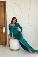 Robe fendue sur la poitrine couleur émeraude en gros