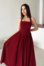 Robe en lin bordeaux à col licou en gros
