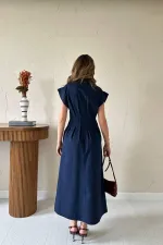 Robe en gabardine plissée bleu marine en gros