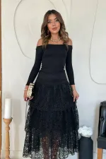 Jupe superposée en dentelle noire en gros