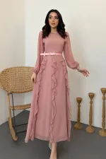 Wholesale Pink Belted Chiffon Dress