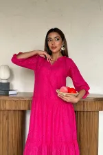 Toptan Fuşya Dantelli New Elbise