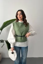 Wholesale Khaki Belted Shirt and Poncho Set