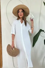 Wholesale White Linen Short Sleeve Dress
