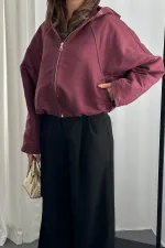 Toptan Bordo Kısa Kapüşonlu Ceket