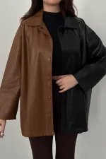 Chemise en cuir noir à boutons-pression, vente en gros