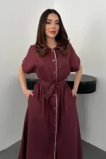 Toptan Bordo Gömlek Elbise