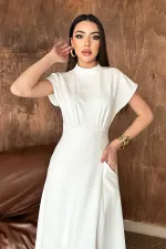 Toptan Beyaz Göğüs Büzgülü Elbise