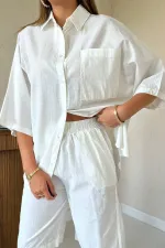 Ensemble chemise et short en lin écru à manches courtes en gros