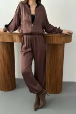 Survêtement en satin rayé velours marron, vente en gros