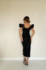 Robe noire sans manches à paillettes en gros