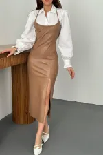 Robe en cuir beige dos nu en gros