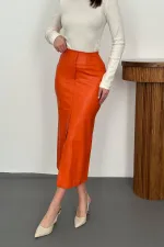 Toptan Oranj Yırtmaçlı Süs Patlı Etek