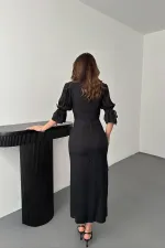 Robe jacquard fendue noire en gros