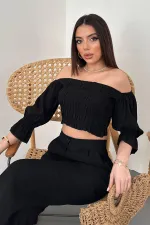 Toptan Siyah Yaka Bluz Ve Pantolon Siyah