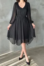 Robe asymétrique noire scintillante en gros