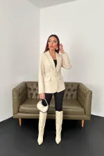 Wholesale Beige Jacket with Pocket Flap and Belt