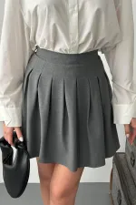 Toptan Gri Pilikaşe Mini Etek