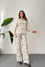 Toptan Bej Nakışlı Keten Takım