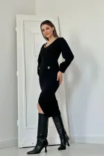 Robe noire à col large en gros