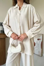 Ensemble chemise et pantalon ample beige Alice en gros