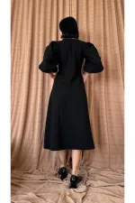 Robe boutonnée teinte en lin noir flammé en gros