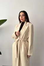 Toptan Bej Kuşaklı Midi Kaban