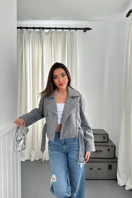 Toptan Gri Kuşgözü Kaşe Manto