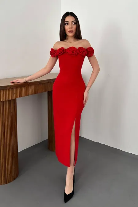 Robe rouge Madonna à col rose en gros