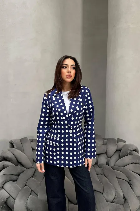 Veste blazer bleu marine à pois en gros