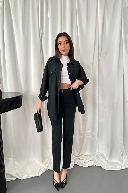 Ensemble chemise noire et pantalon à pression en gros