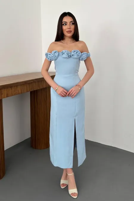 Robe bleu bébé Madonna à col rose en gros
