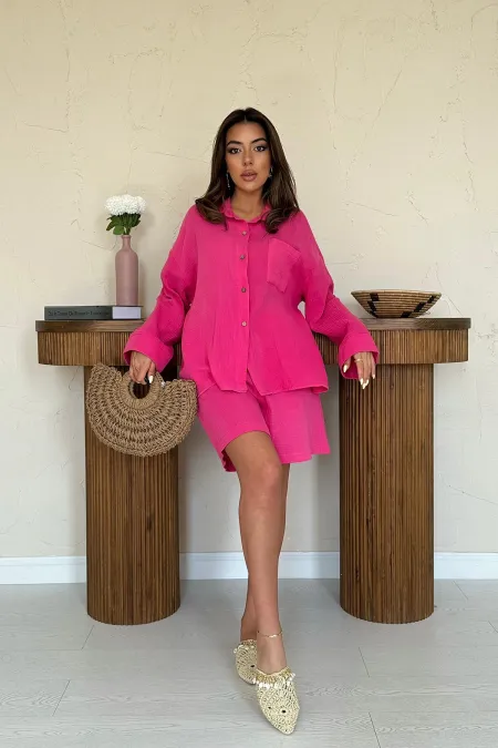 Ensemble chemise fuchsia et short en mousseline en gros