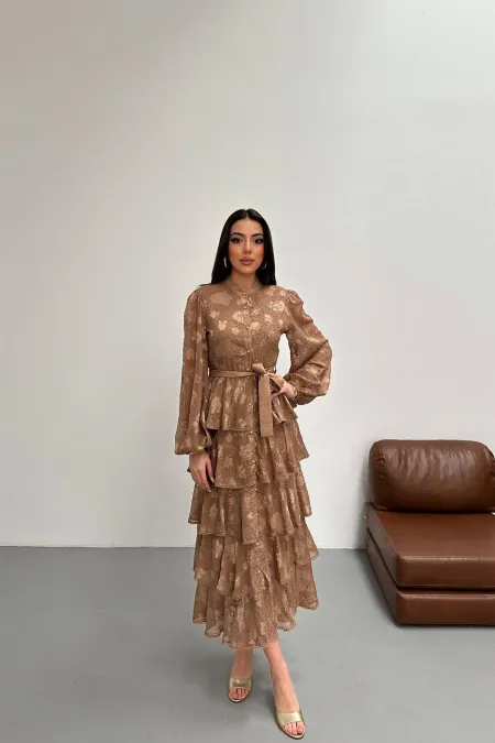 Robe superposée rayée doublée de vison en gros