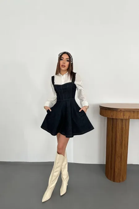 Toptan Mavi Kısa Likralı Elbise